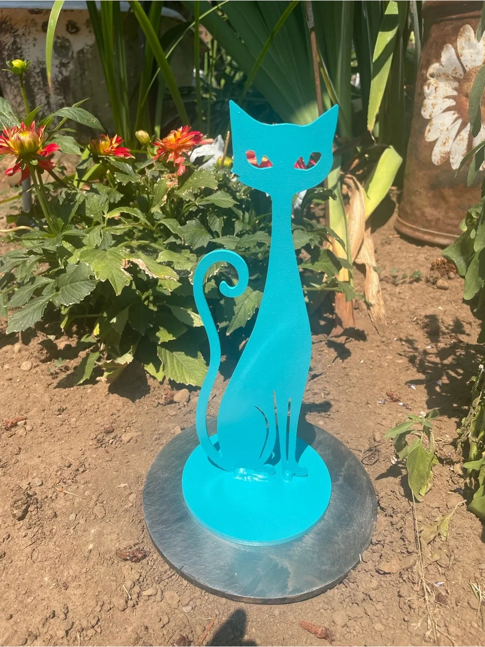 Turquoise Custom Mid Century Modern Cat Statue